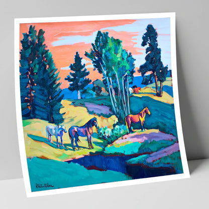 Vibrant Summer Pastures horse landscape art print
