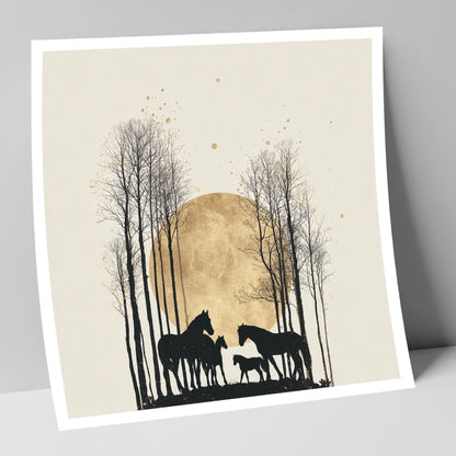 Moonlit Forest Clearing horse landscape art print