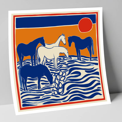 Wild Sapphire Shallows wild horses art print