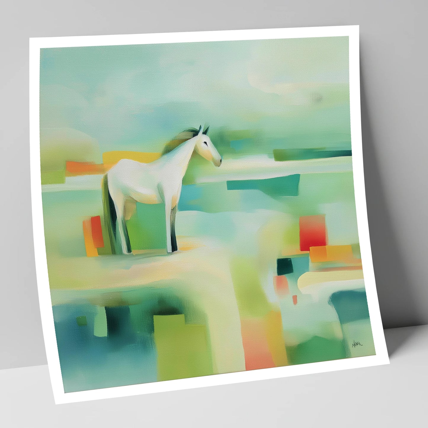 Abstract Grey Harmony horse landscape art print