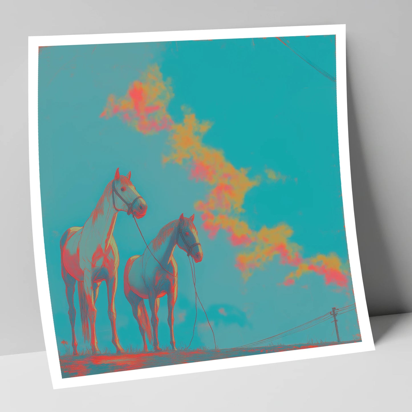 Electric Cyan Skies horse landscape art print