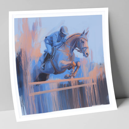 Momentum in Blue and Peach show jumping horse art print
