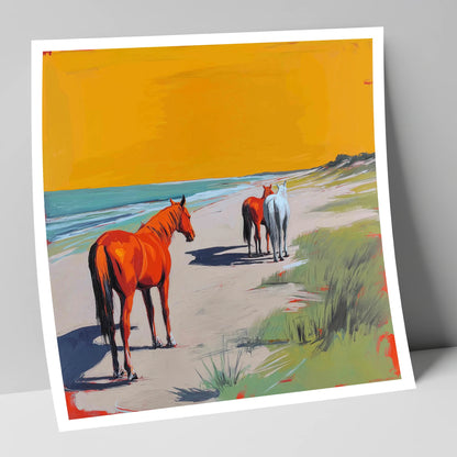 Golden Sands Companions horse landscape art print