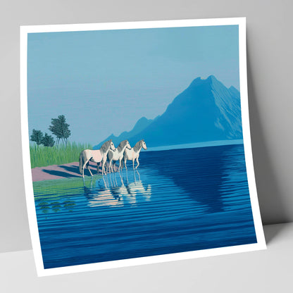 Reflections in Azure wild horses art print