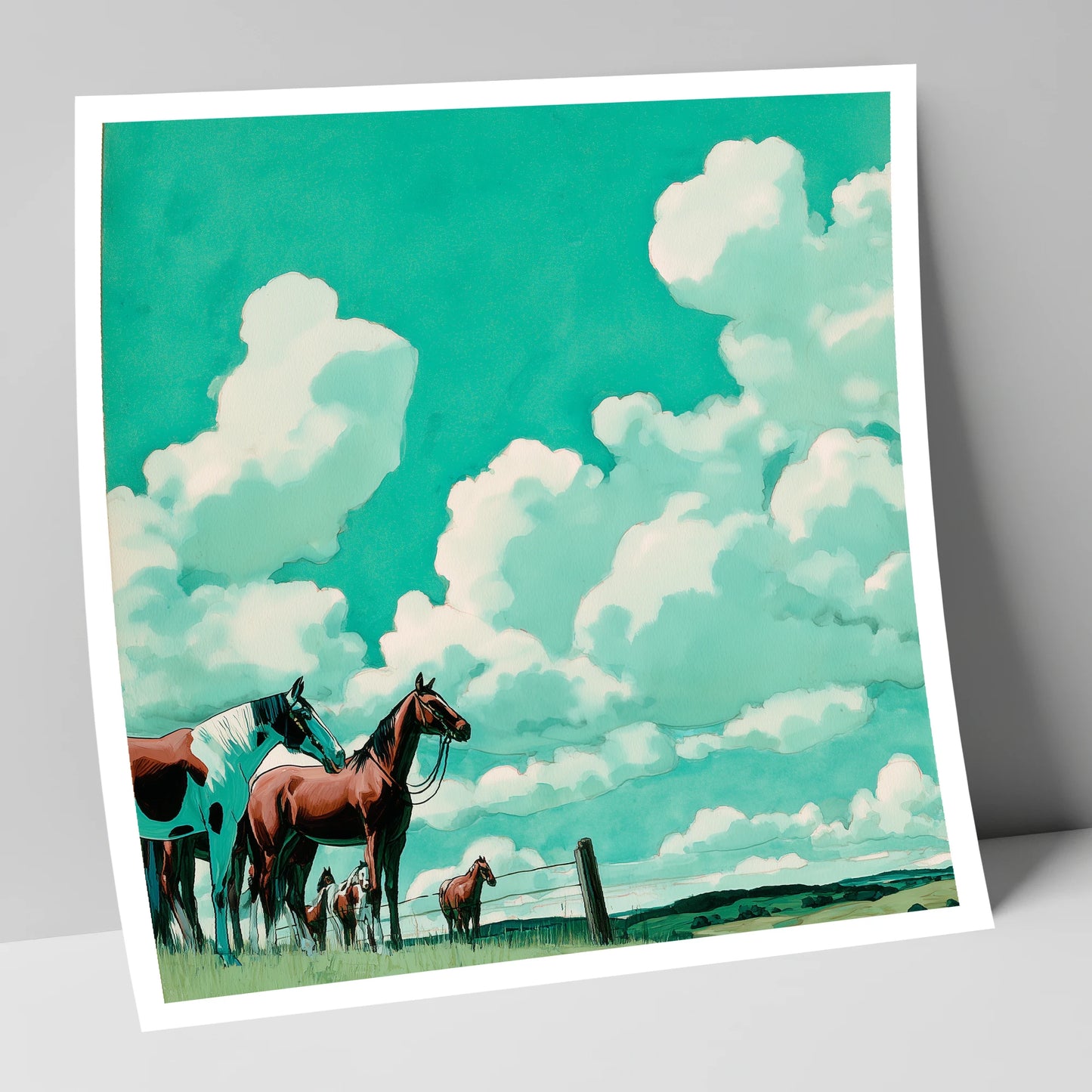 Turquoise Sky Herd horse landscape art print