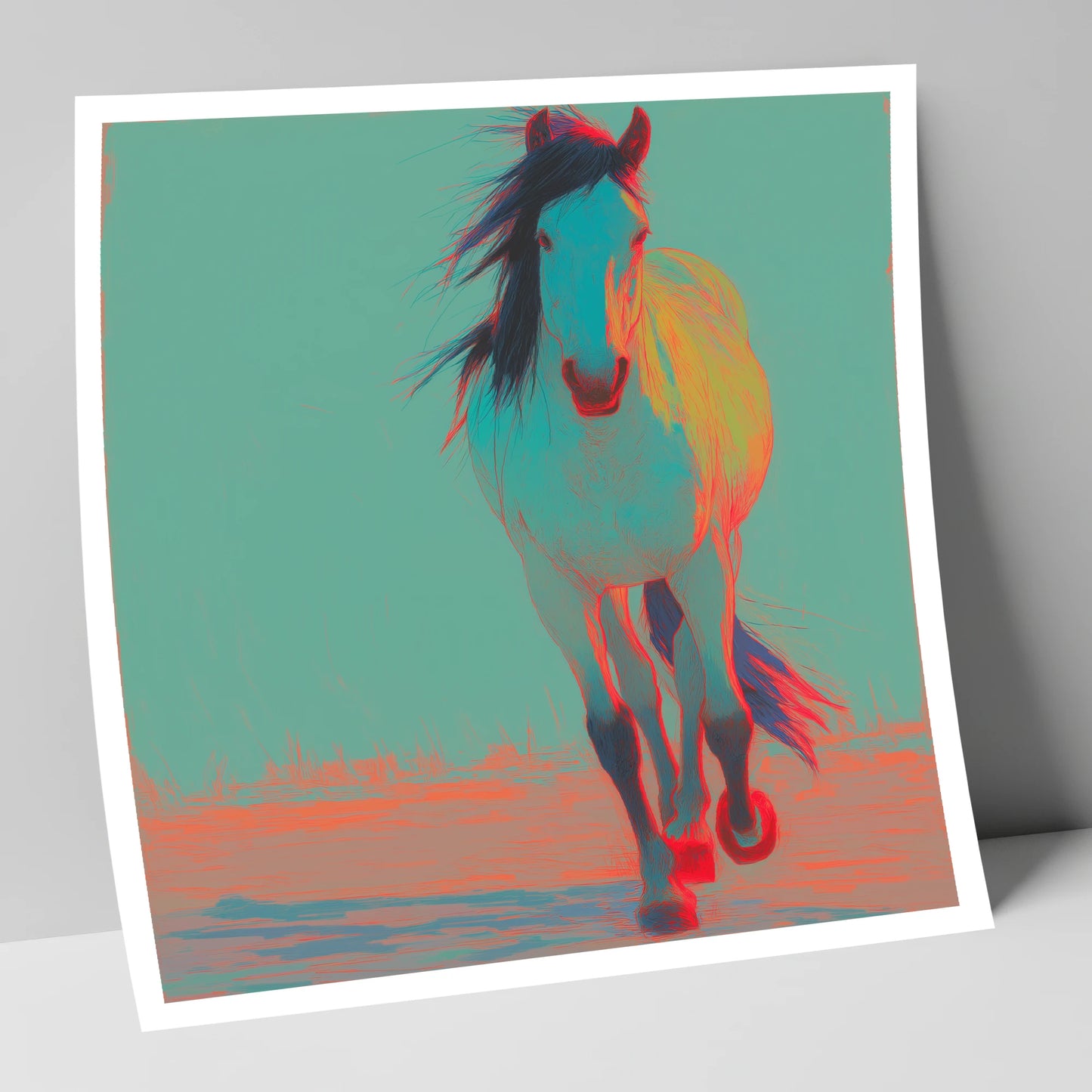 Electric Cyan Stride horse portrait art print
