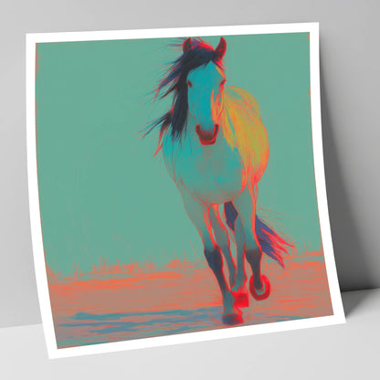 Electric Cyan Stride horse portrait art print