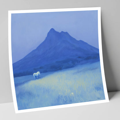 Azure Mountain Solitude horse landscape art print