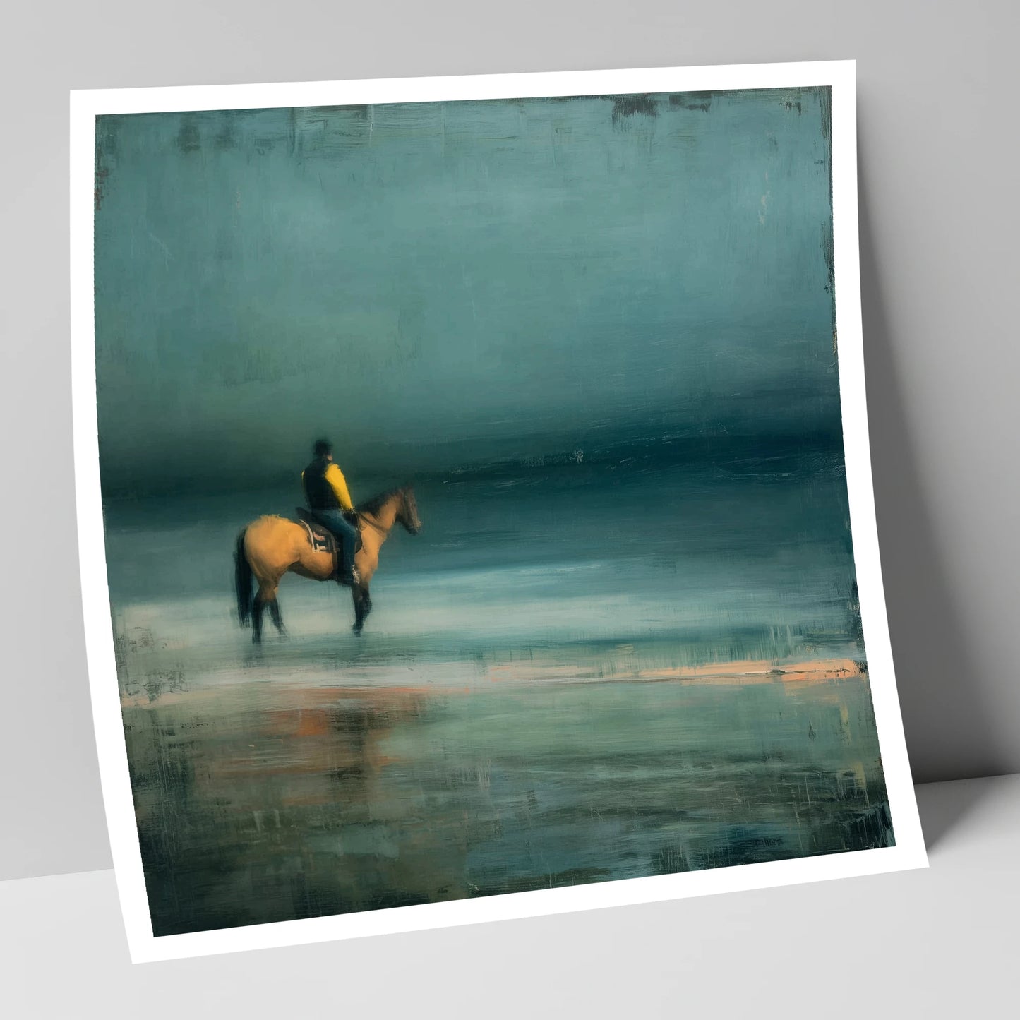 Teal Tide Rider beach horse art print