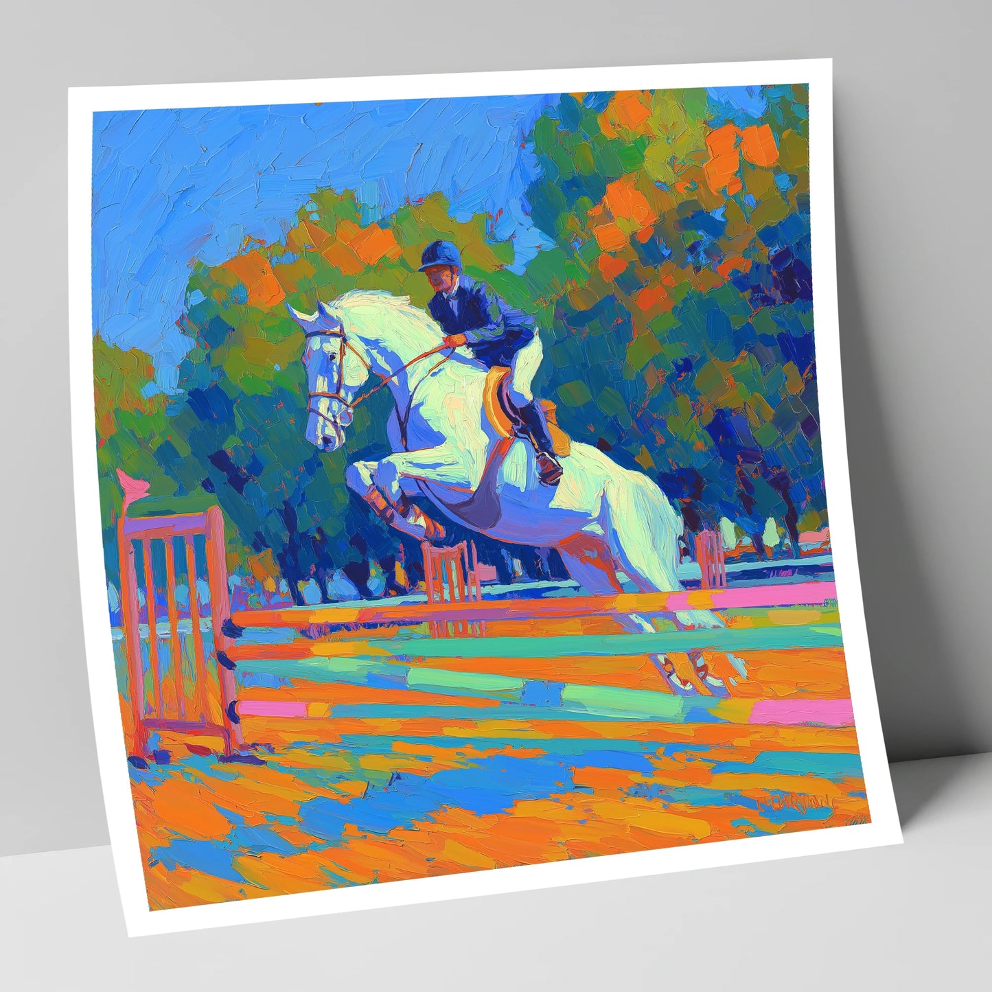 Vibrant Showjumping Leap show jumping horse art print