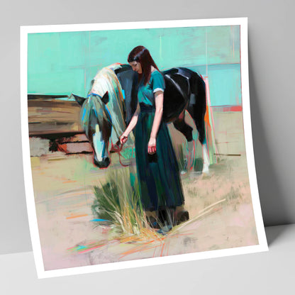 Stillness in Teal horse & rider art print