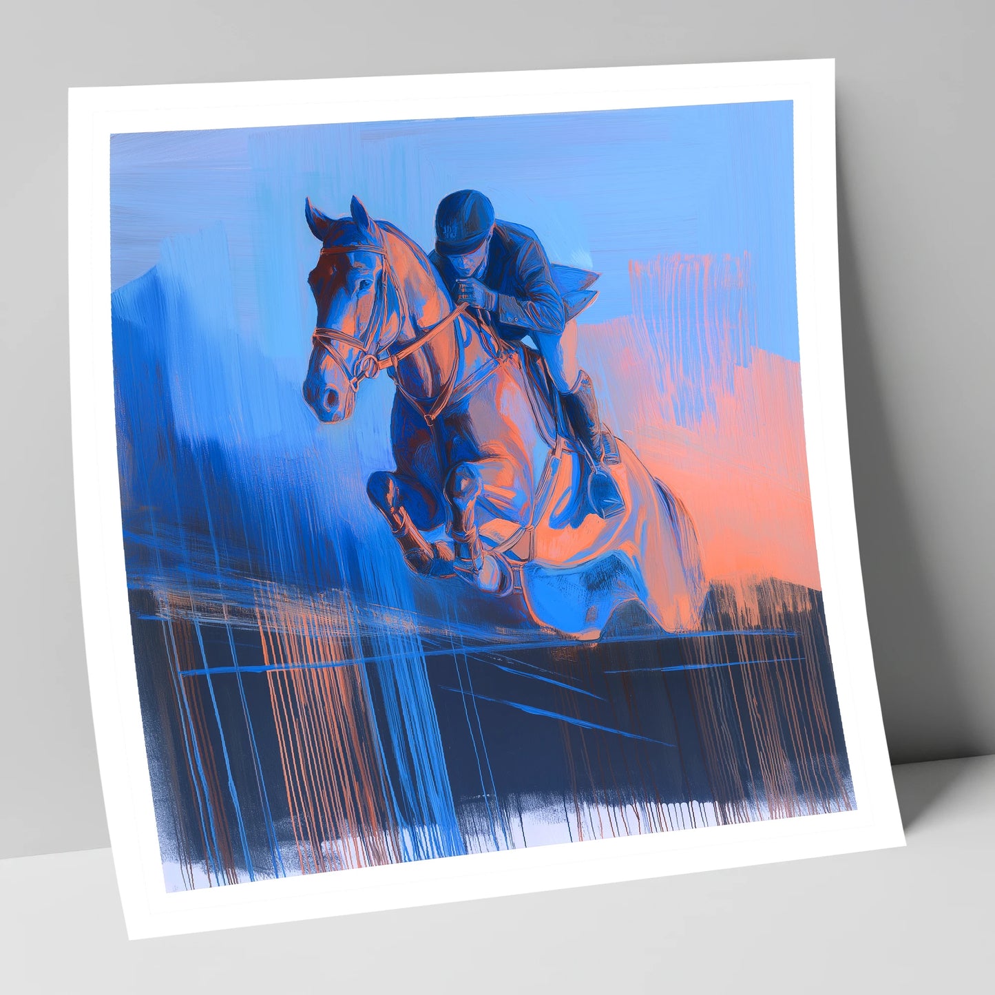 Suspended in Cobalt show jumping horse art print