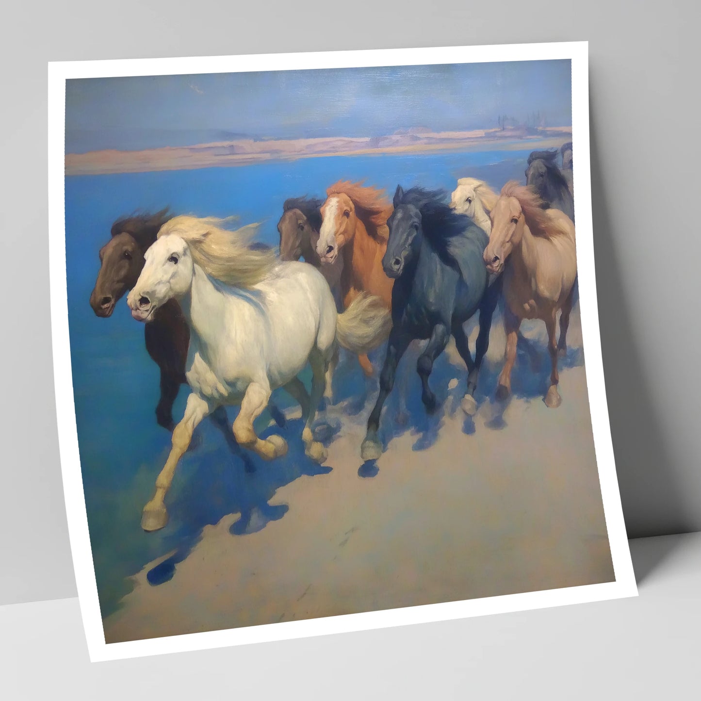 Azure Coastal Gallop wild horses art print