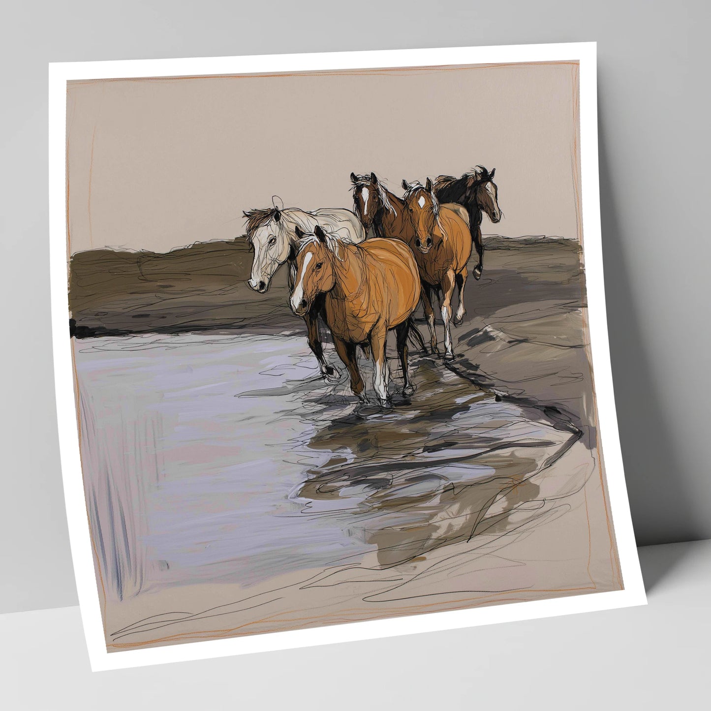 Herd at the Shallows wild horses art print