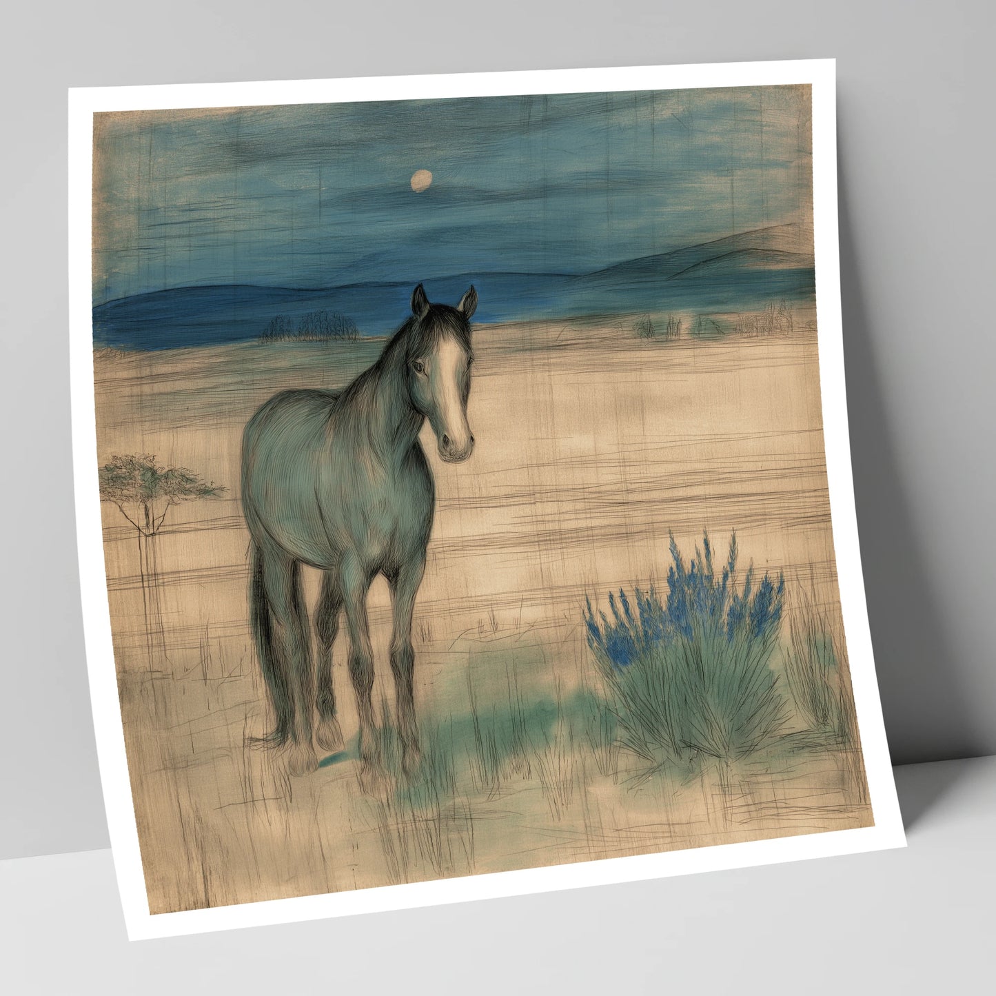 Twilight Moonlit Watch horse landscape art print