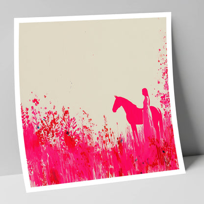 Vibrant Magenta Silhouette horse & rider art print
