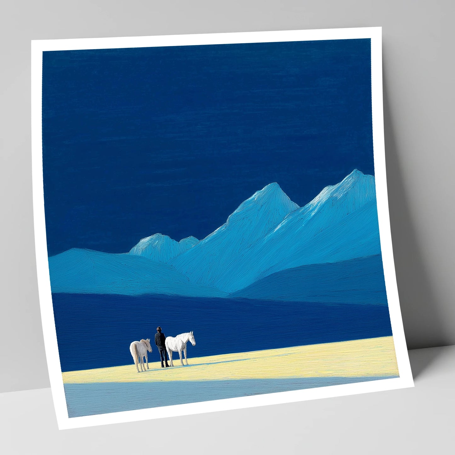 Azure Mountain Solitude horse landscape art print