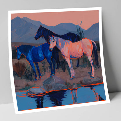 Vivid Indigo Dusk wild horses art print