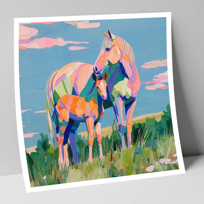 Vibrant Maternal Bond mare & foal art print