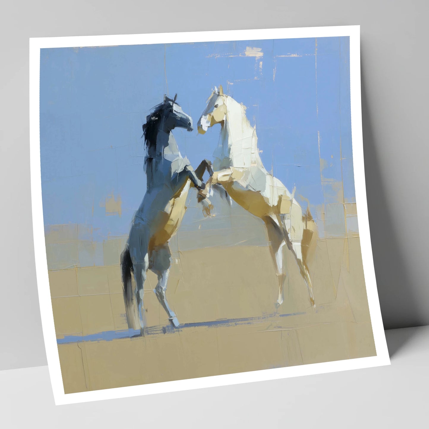 Sunlit Sparring wild horses art print