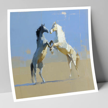 Sunlit Sparring wild horses art print