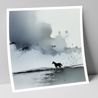 Atmospheric Grey Horizon horse landscape art print