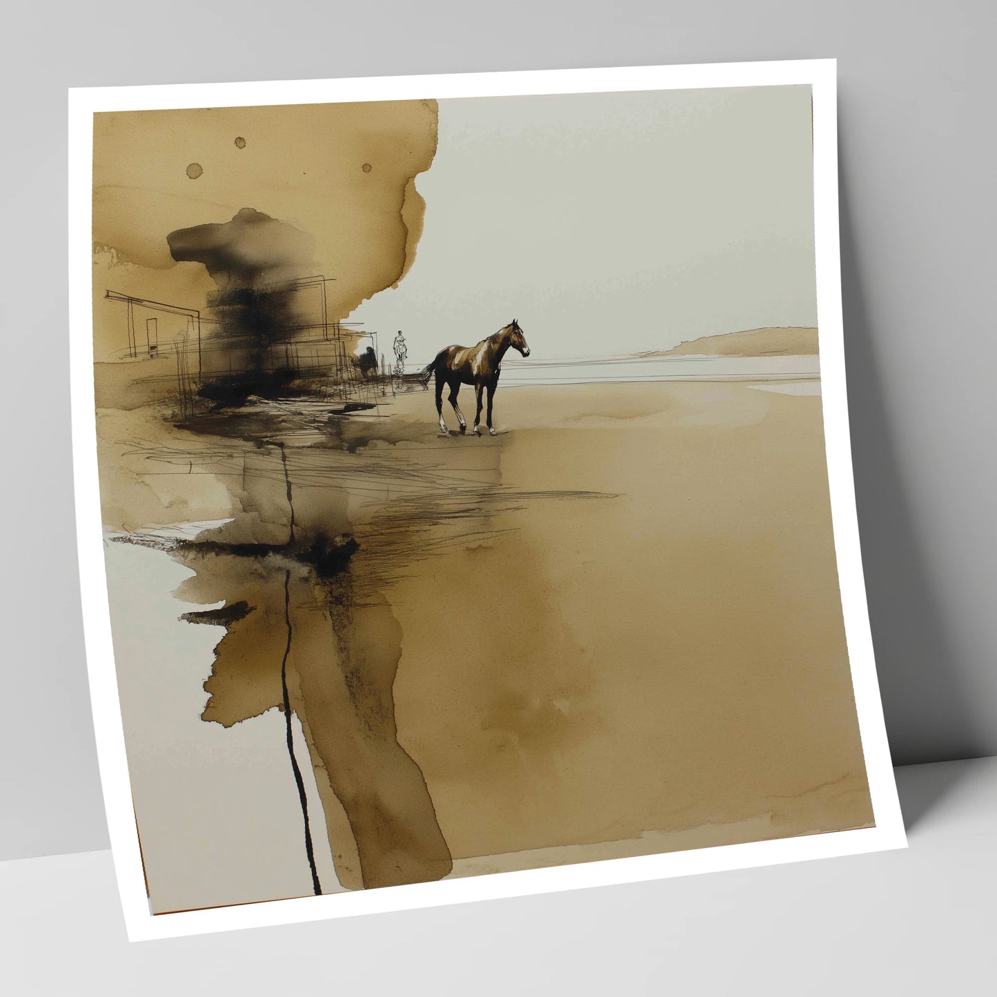 Sepia Solitude horse landscape art print