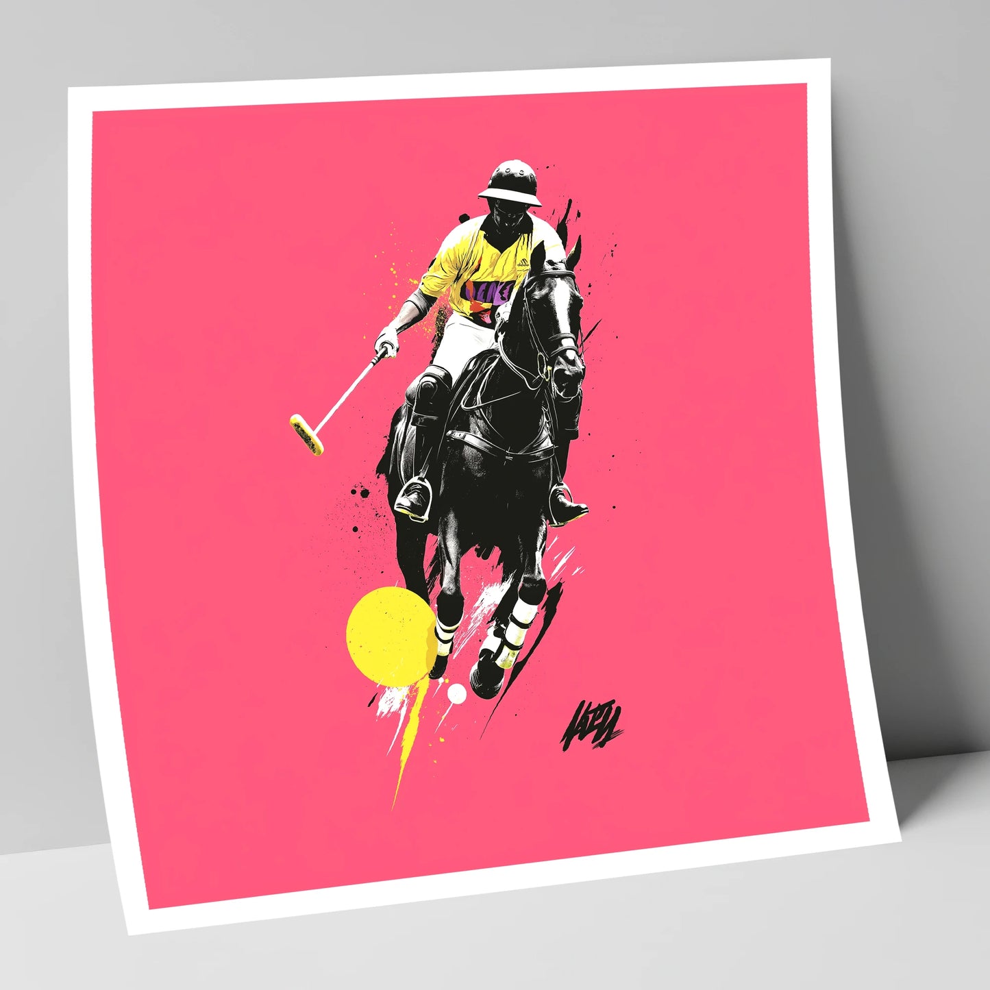 Magenta Chukka polo horse art print