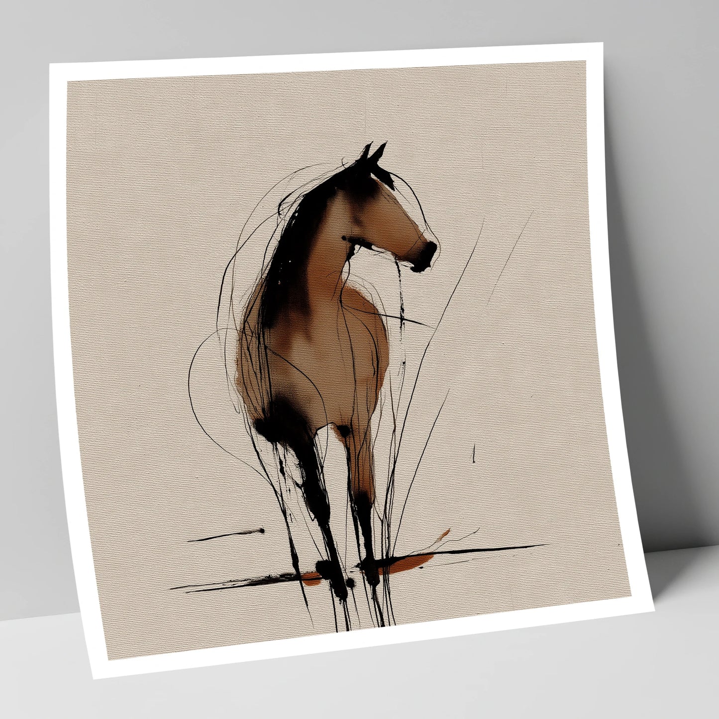 Gestural Sepia Equine horse portrait art print