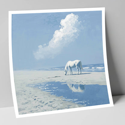 Azure Shore Solitude horse landscape art print