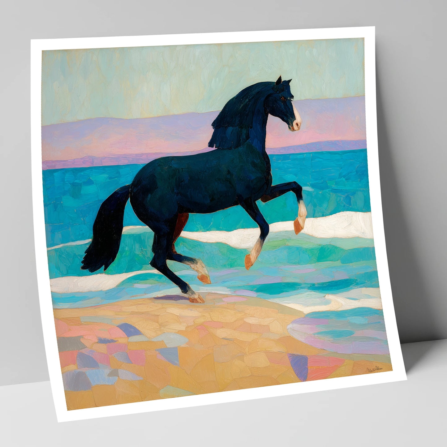 Azure Coastal Rhythm horse landscape art print