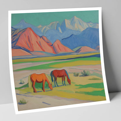 Vibrant Valley Pastures horse landscape art print