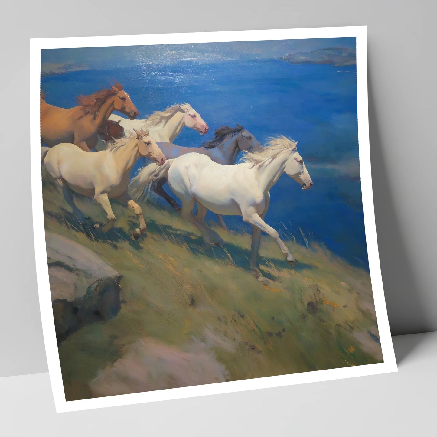 Azure Coastal Gallop wild horses art print