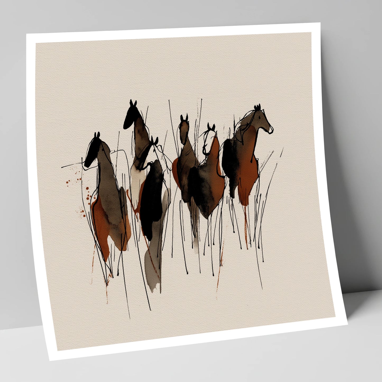 Earthy Herd Silhouettes wild horses art print