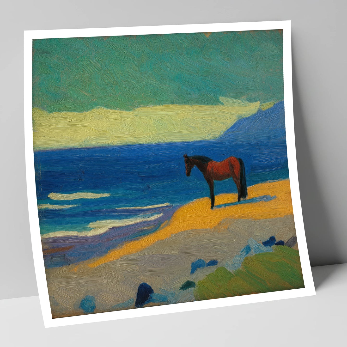 Azure Shoreline Stillness horse landscape art print