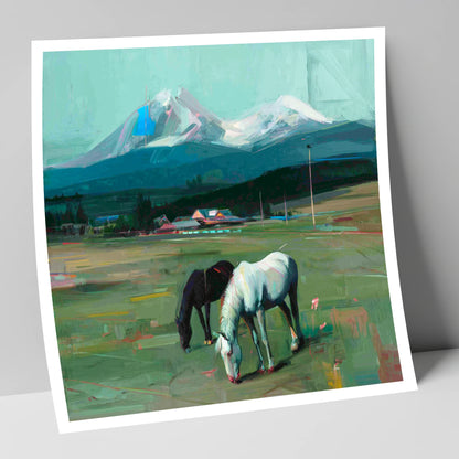 Companions Beneath the Peak horse landscape art print