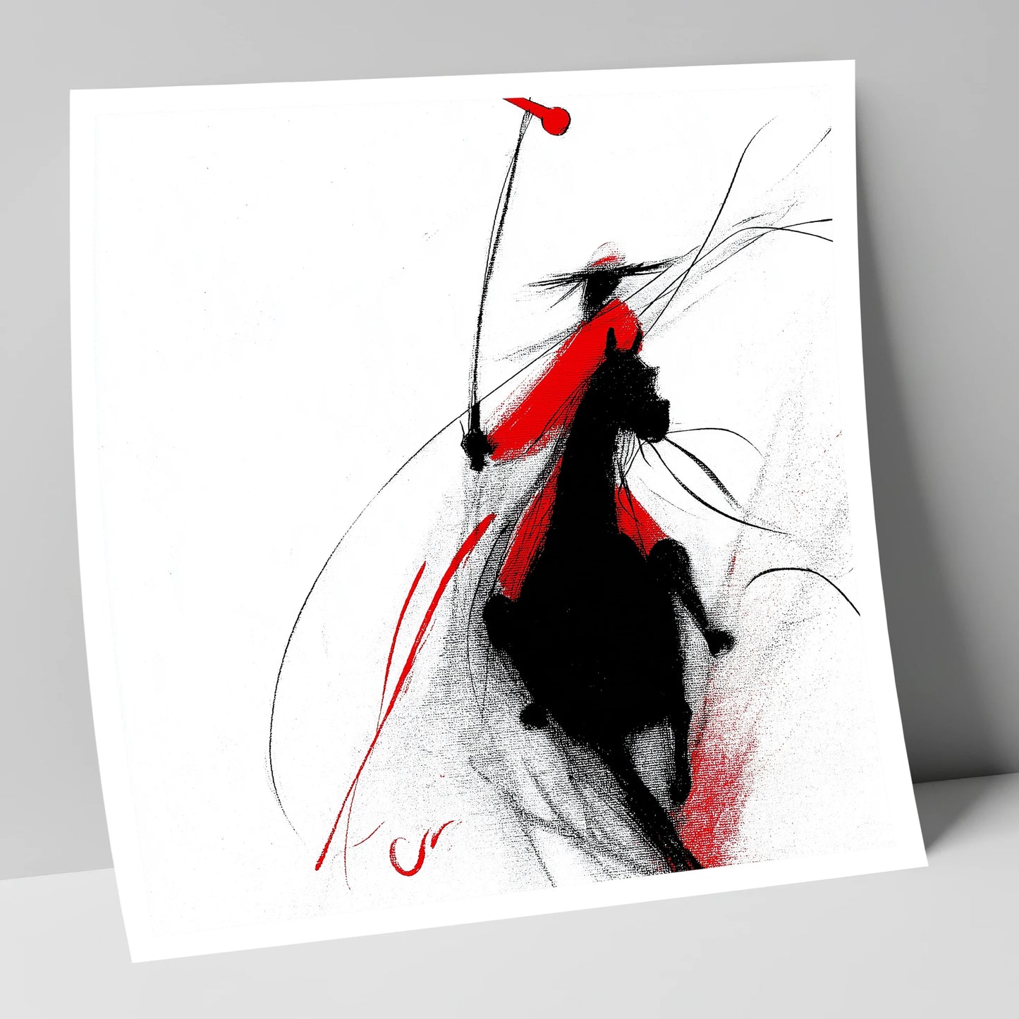 Crimson Polo Strike polo horse art print