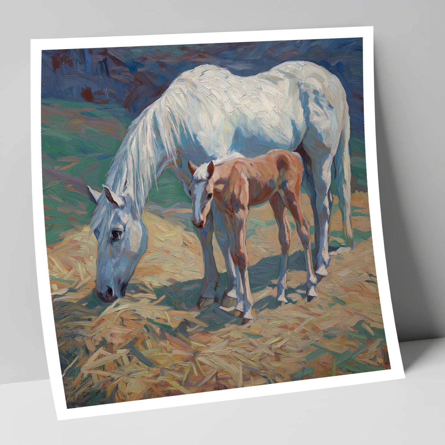 Sunlit Grey and Foal mare & foal art print