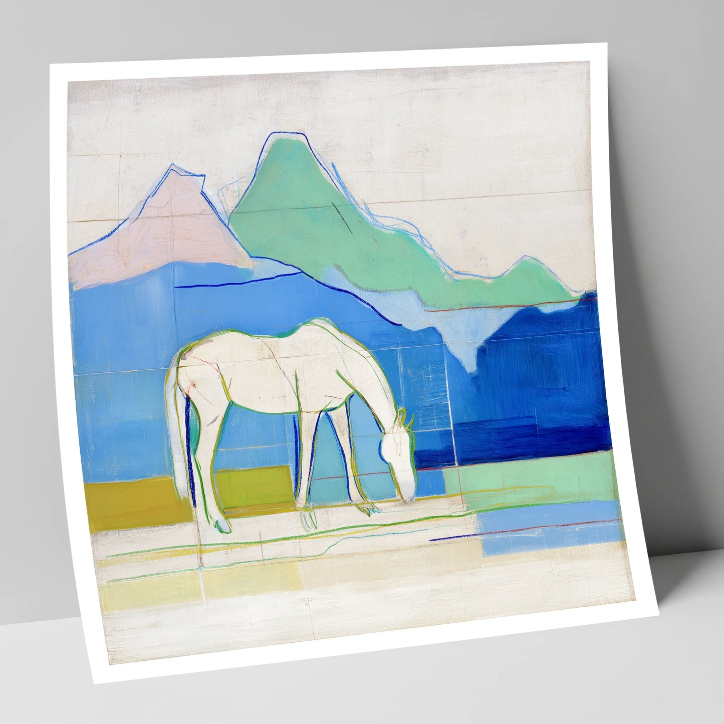 Abstract Azure Meadow horse landscape art print