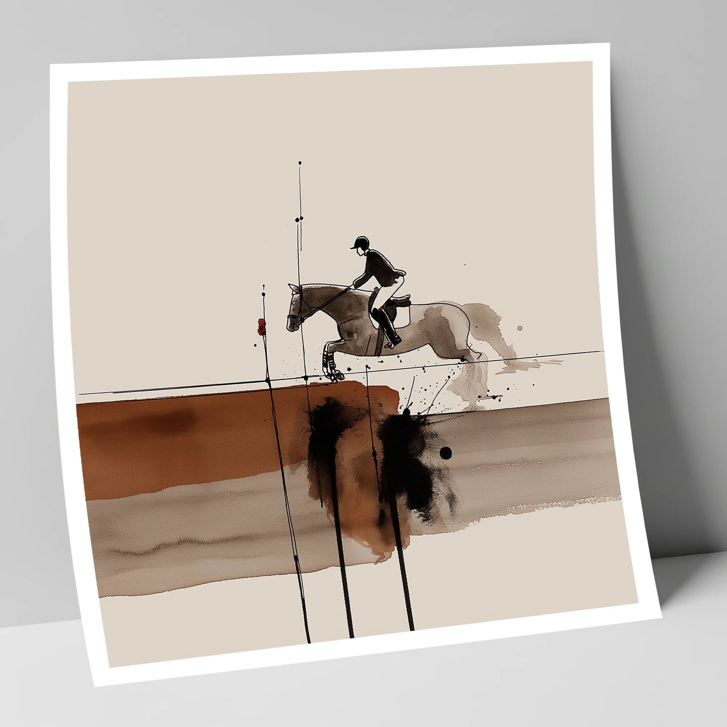 Airborne in Sepia show jumping horse art print