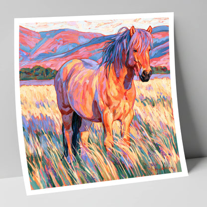 Colourful Horse in Golden Grass horse breed art print
