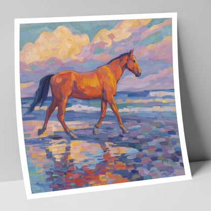 Vibrant Coastal Stroll horse landscape art print