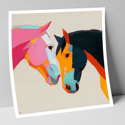 Vibrant Equine Bond horse portrait art print