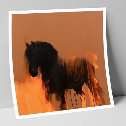Black Friesian In Burnt Orange horse breed art print