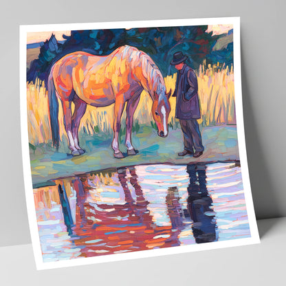 Quiet Reflections horse & rider art print