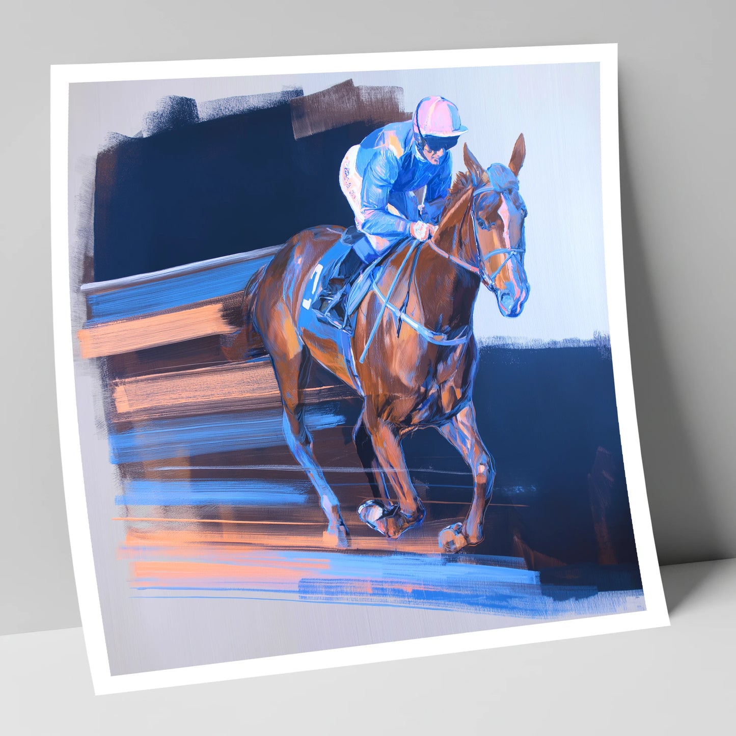 Velocity in Blue racing horse art print