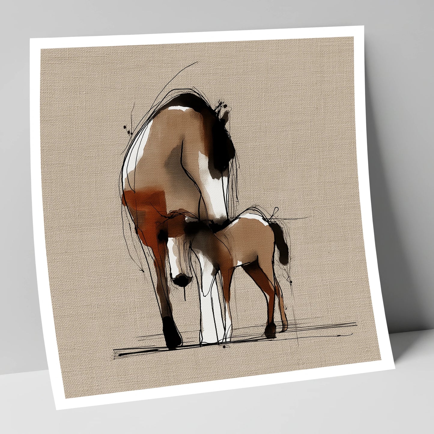 Tender Sepia Bond mare & foal art print