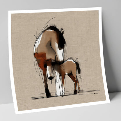 Tender Sepia Bond mare & foal art print