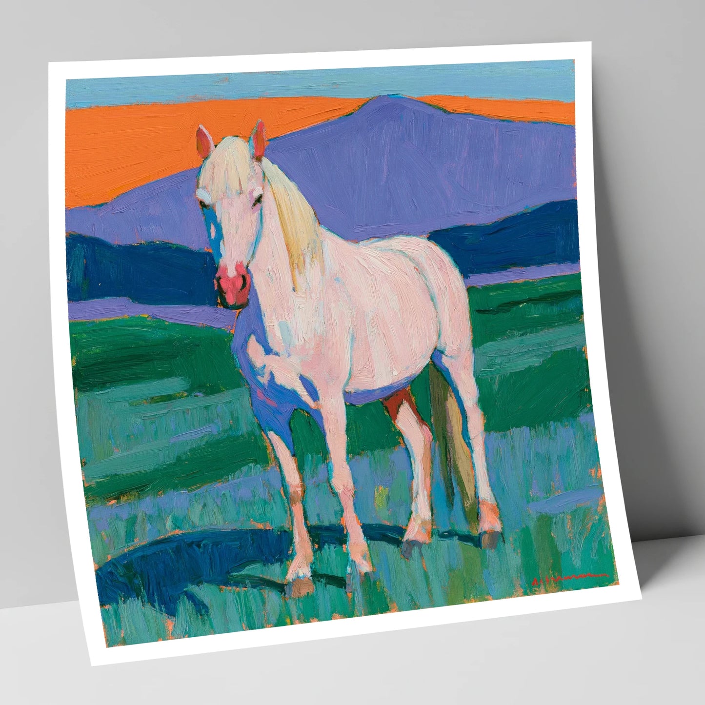 Grey Horse in Colourful Landscape horse breed art print
