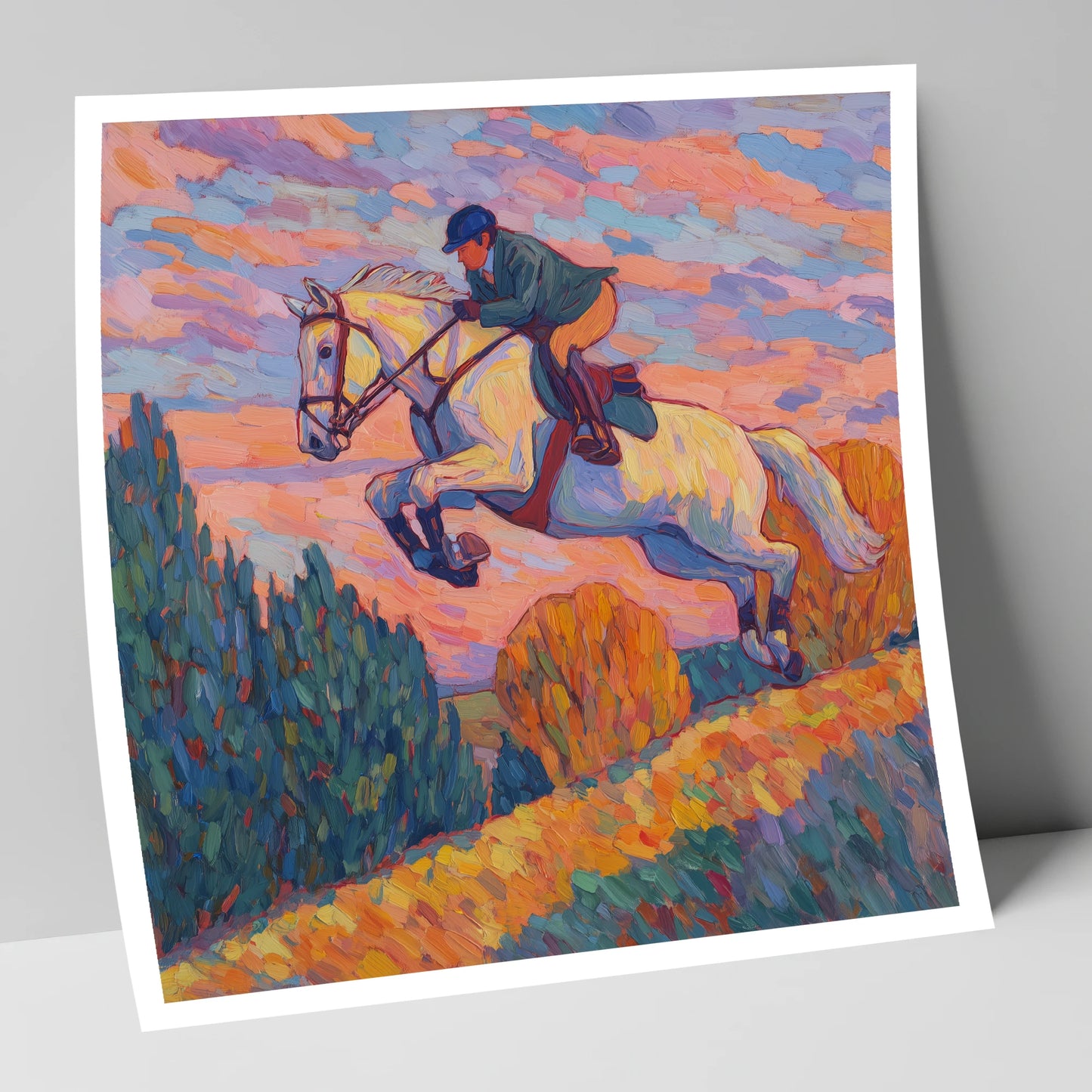 Airborne at Dusk show jumping horse art print